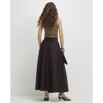 Brown Full A Line Midi Skirt