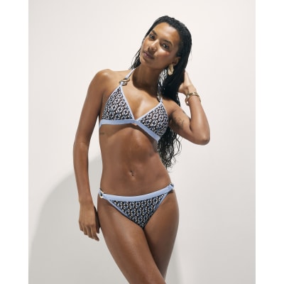 Brown Geometric Print Bikini Top