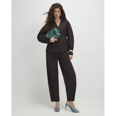 Brown High Waisted Tapered Trousers