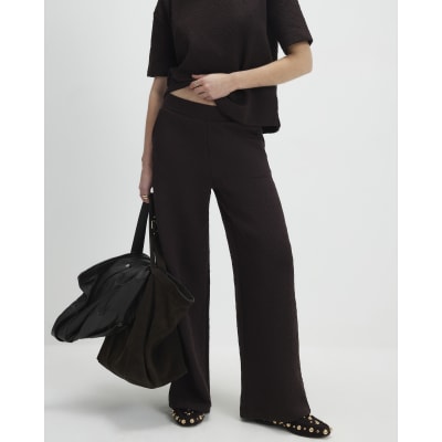 Brown Jacquard Wide Leg Trousers