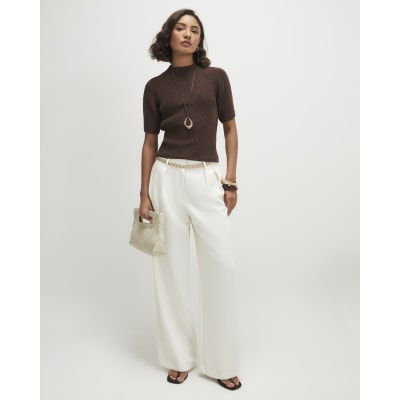 Brown Knitted Short Sleeve Top