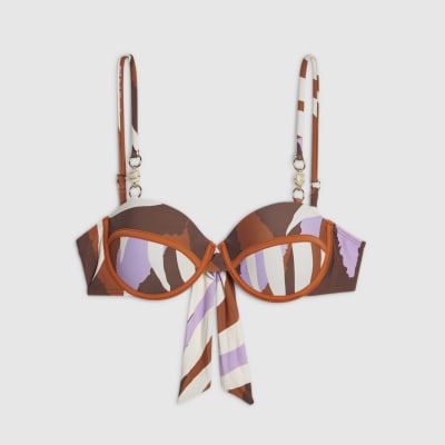 Brown Leaf Print Bikini Top