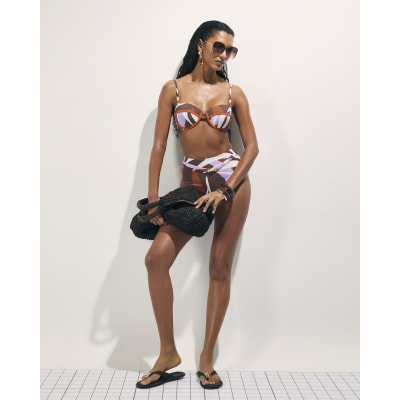 Brown Leaf Print Bikini Top