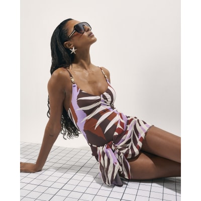 Brown Leaf Print Mini Sarong