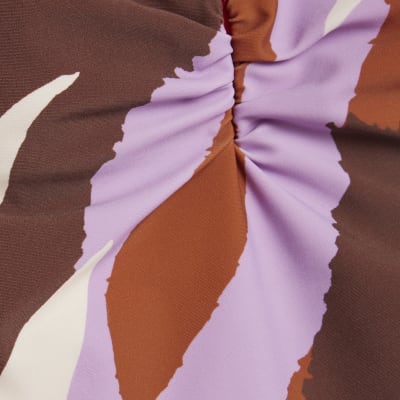 Brown Leaf Print Shaping Swimsuit