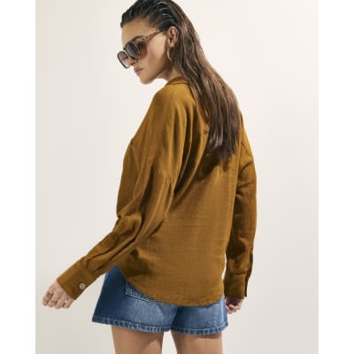 Brown Linen Blend Shirt