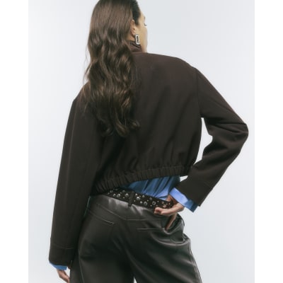 Brown Long Sleeve Front Pocket Bomber Jacket