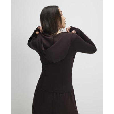 Brown Long Sleeve Premium Zip Through Hoodie