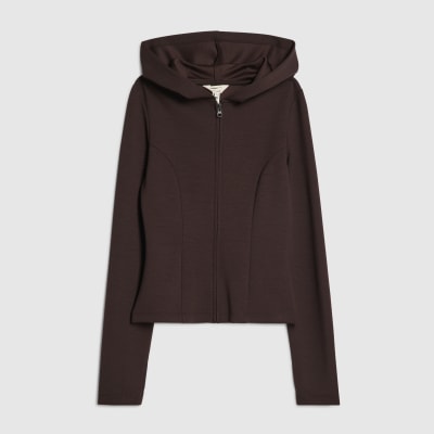 Brown Long Sleeve Premium Zip Through Hoodie
