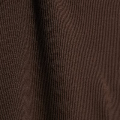 Brown Long Sleeve Ribbed Crew Neck Top