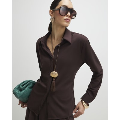 Brown Long Sleeve Shoulder Padded Shirt
