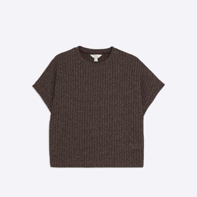 Brown Lurex Ribbed T-Shirt
