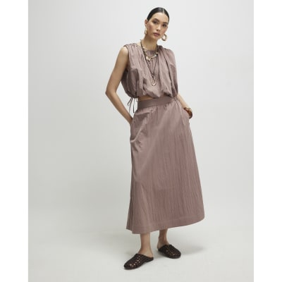 Brown Midi Full Skirt