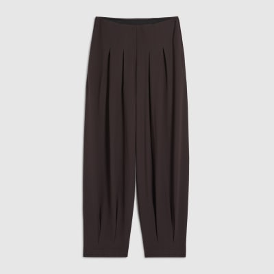 Brown Pleat Front Tapered Trousers