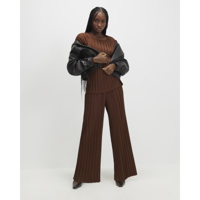 Brown Plisse Short Sleeve Top