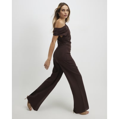 Brown Ponte Wide Leg Trousers