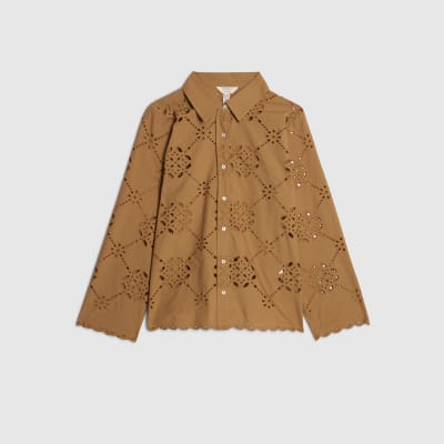 Brown Poplin Broderie Shirt
