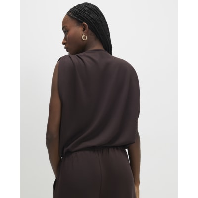 Brown Premium Short Sleeve Bubble Hem Top