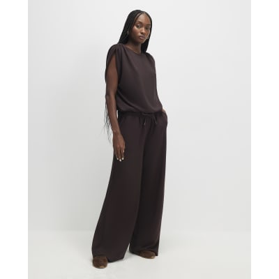 Brown Premium Short Sleeve Bubble Hem Top