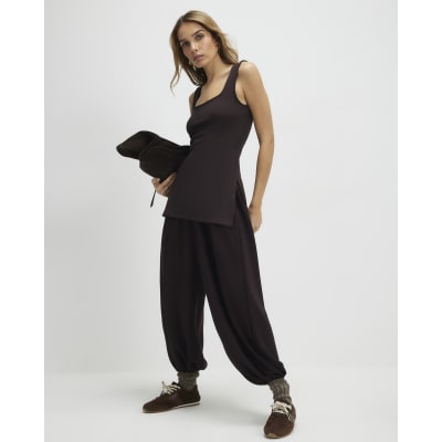 Brown Premium Sleeveless Square Neck Tank Top