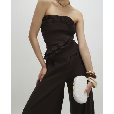 Brown Ruffle Bandeau Top