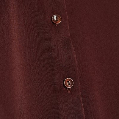 Brown Satin Long Sleeve Slim Fit Shirt