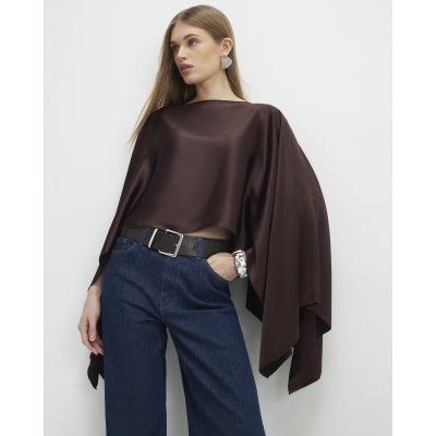 Brown Satin Waterfall Cape