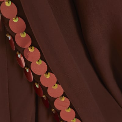 Brown Sequin Side Panel Hareem Trousers