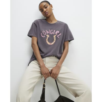 Brown Short Sleeve Cowgirl Horseshoe T-Shirt