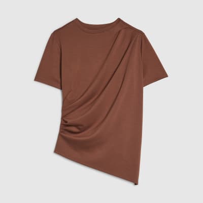 Brown Short Sleeve Drape Tunic Top