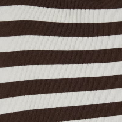 Brown Short Sleeve Fitted Stripe Rib T-Shirt