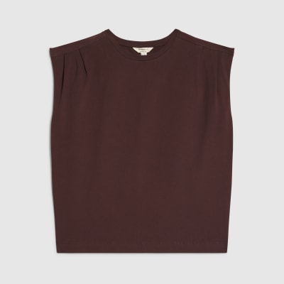 Brown Short Sleeve Pleat Shoulder T-shirt