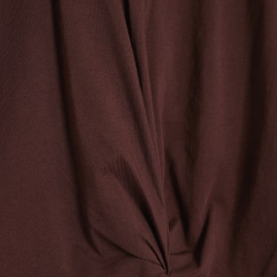 Brown Short Sleeve Twist Front T-shirt