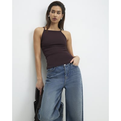 Brown Sleeveless Cotton Tank Top