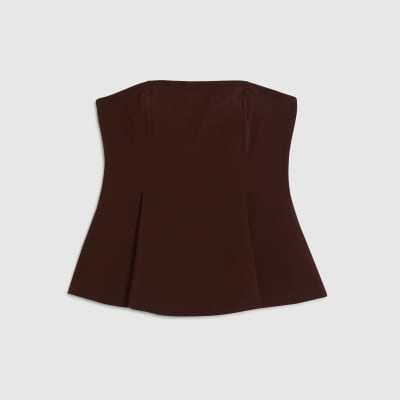 Brown Sleeveless Peplum Bandeau Top