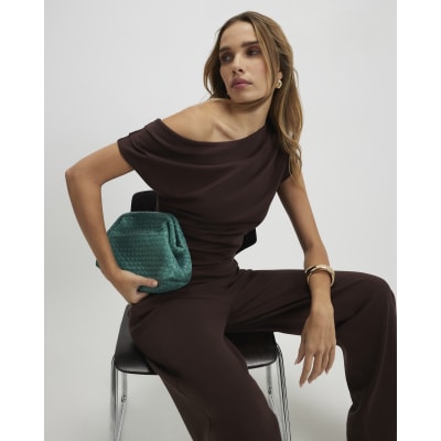 Brown Sleeveless Ponte Drape Top