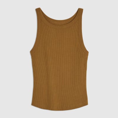 Brown Sleeveless Ribbed Tank Top