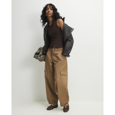 Brown Sleeveless Ribbed Tank Top