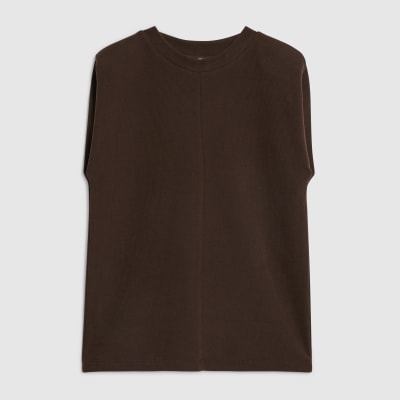 Brown Sleeveless Shoulder Pad Tank Top