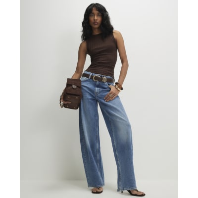 Brown Sleeveless Wide Ribbed Tank Top