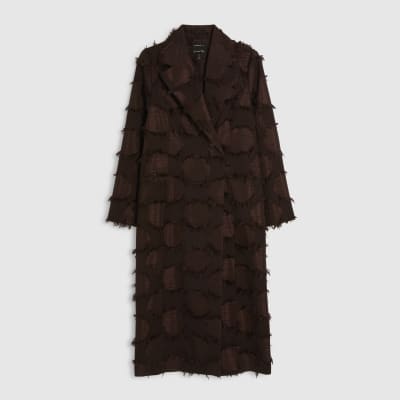 Brown Spot Fringe Longline Duster Coat