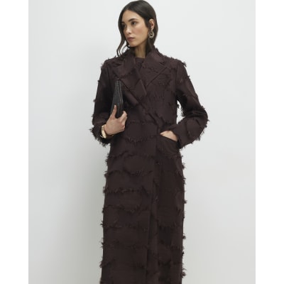 Brown Spot Fringe Longline Duster Coat