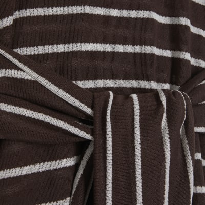 Brown Striped Textured Knot Front Top