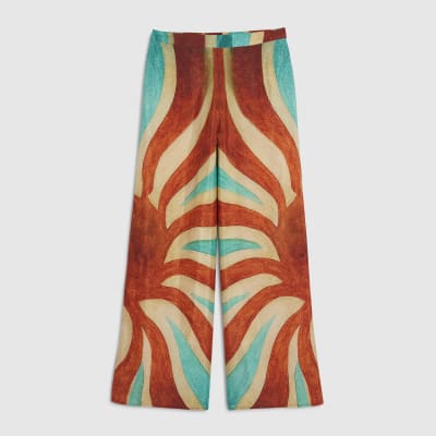 Brown Swirl Print Wide Leg Trousers