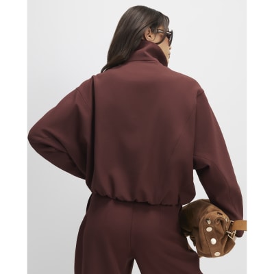 Brown Tailored Funnel Neck Bomber Jacket