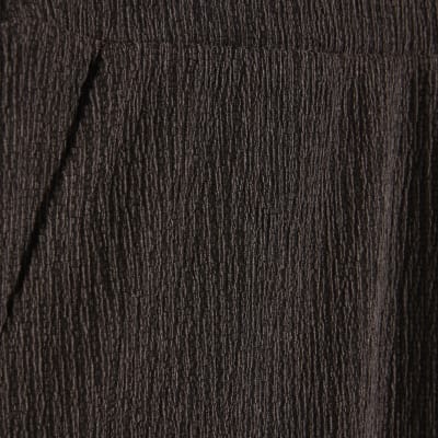 Brown Textured Wide Leg Trousers