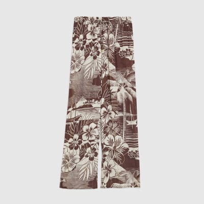 Brown Tropical Print Beach Trousers
