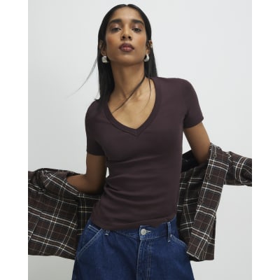 Brown V Neck T-Shirt