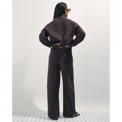 Brown Whipstitch Drawstring Trousers