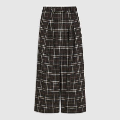 Brown Wide Leg Check Trousers